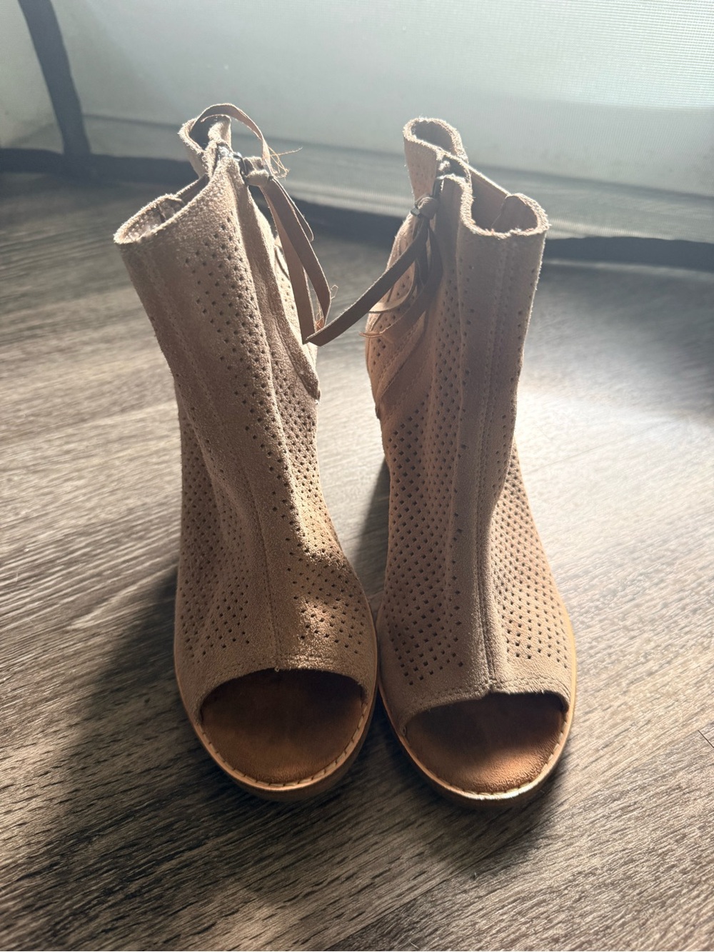 TOMS Majorca Perforated Suede Peep Toe Bootie